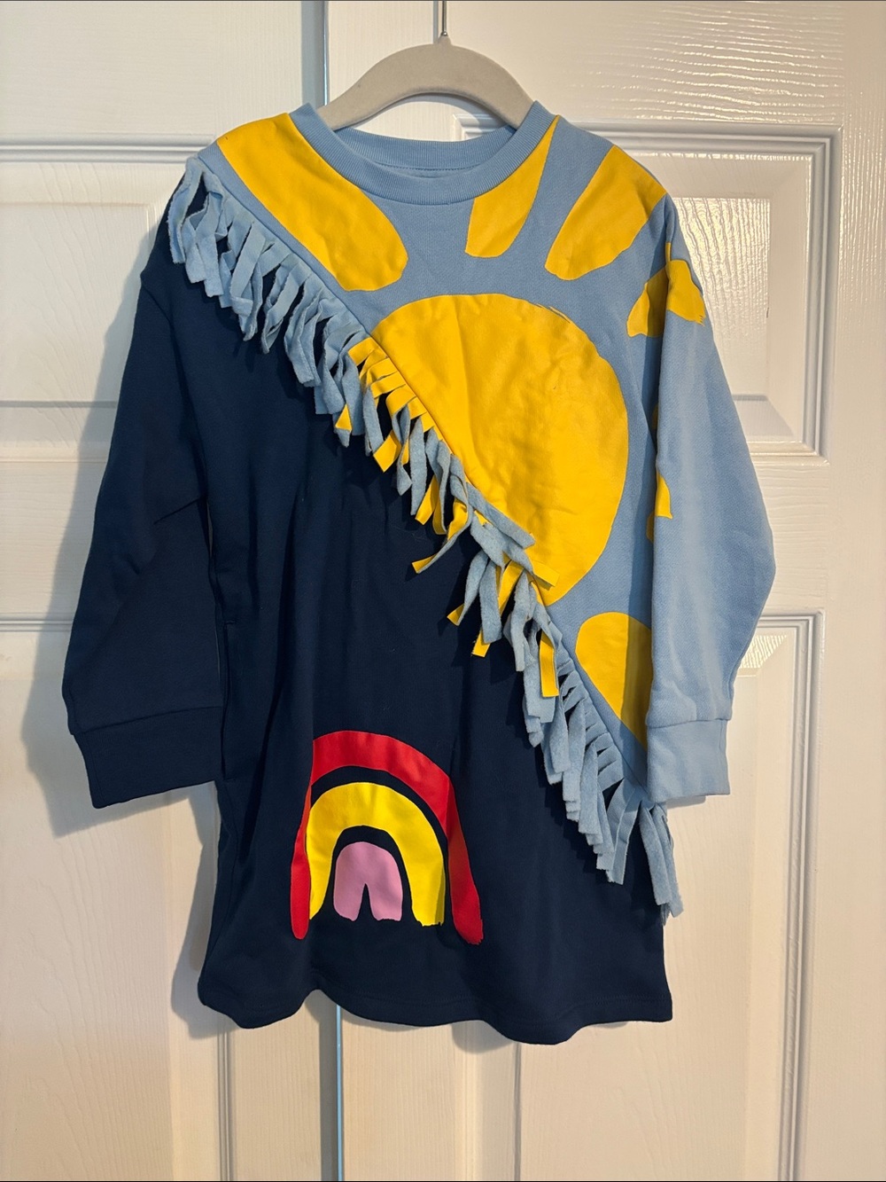 Stella McCartney Kids Blue, Navy & Yellow Sun Fringe Long-Sleeve Dress